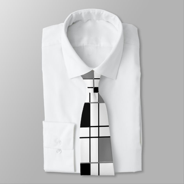 Corbata Patrón tartán tartán negro con placa gris blanco (Atado)
