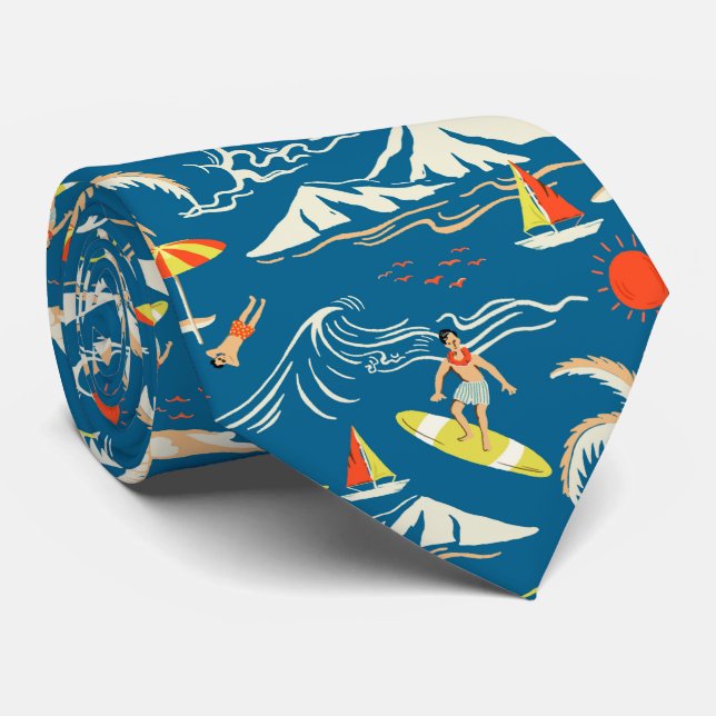 Corbata Patrón temático de isla tropical de surf (Enrollado)