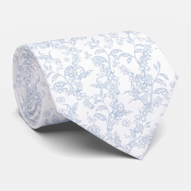 Corbata Patrón tradicional de Toile-De-Jouy Chinoiserie  (Enrollado)