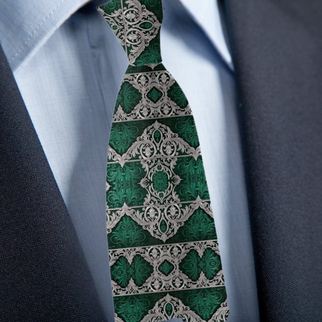 Corbata Patrón tradicional formal de plata y esmeralda (Subido por el creador)
