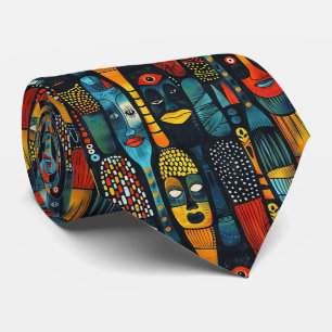 Corbata Patrón tribal africano con ídolos.