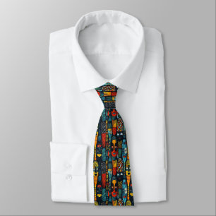 Corbata Patrón tribal africano con ídolos.