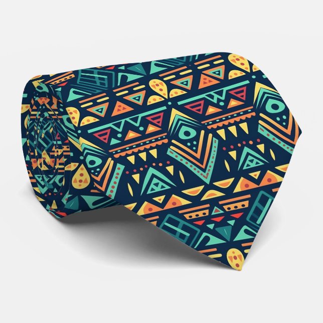 Corbata Patrón tribal azul monogramado (Enrollado)