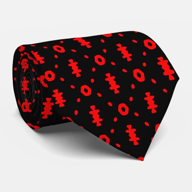 Corbata Patrón Tribal Negro Y Rojo (Enrollado)