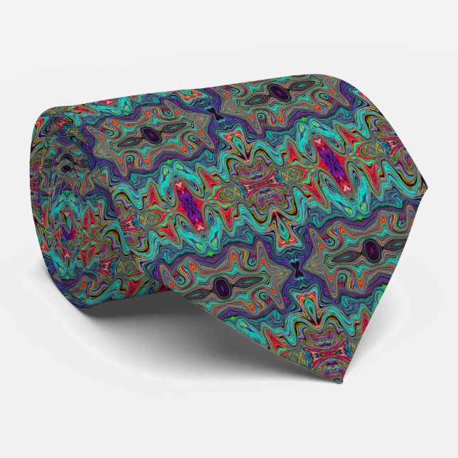 Corbata Patrón Trippy Verde y Rojo de espuma marina ondula (Enrollado)