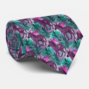 Corbata Patrón Tropical de Jungla de Cebra Rosa