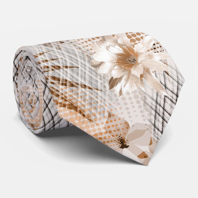 Corbata Patrón tropical gris y beige. (Enrollado)