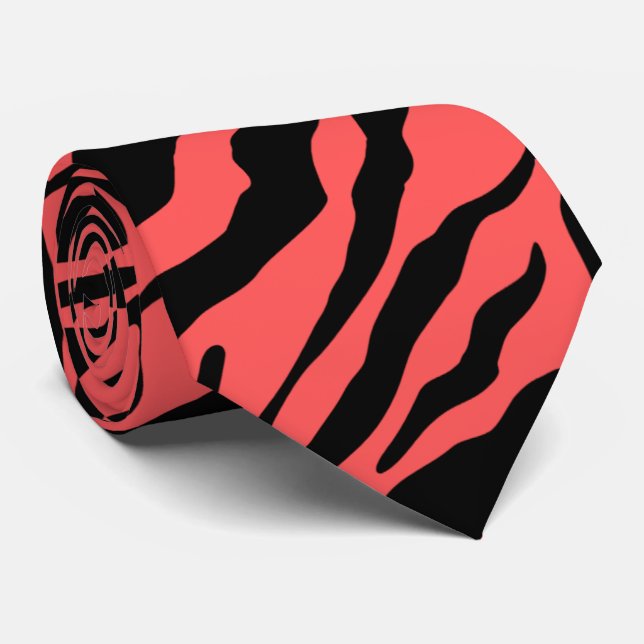 Corbata Patrón único de rayas de cebra, rojo y negro (Enrollado)