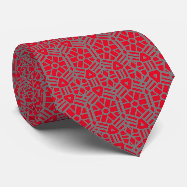 Corbata Patrón único rojo y plateado (Enrollado)