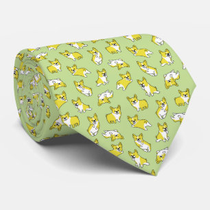 Corbata patrón verde de adorables perros corgis de dibujos