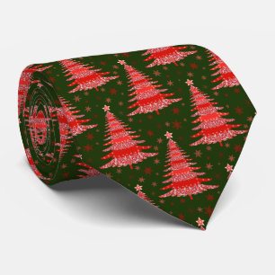 Corbata Patrón verde rojo del árbol de Navidad con monogra