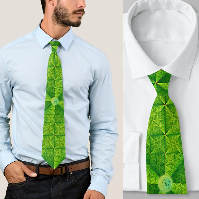 Corbata Patrón verde satinado con monograma (Subido por el creador)