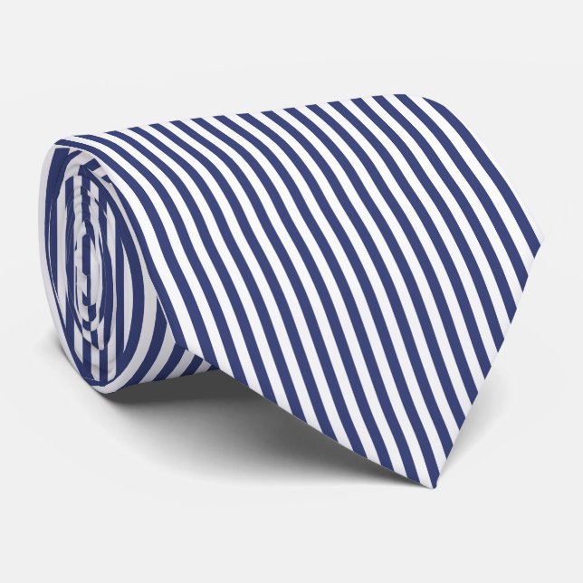 Corbata Patrón vertical azul oscuro clásico blanco (Enrollado)