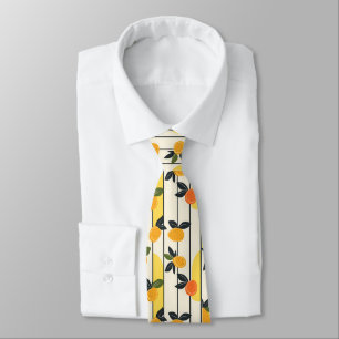 Corbata Patrón vibrante de cítricos con hojas verdes (2)