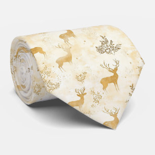 Corbata Patrón vintage de cervatillo y floral del bosque (