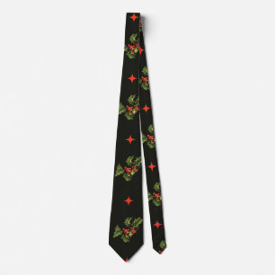 Corbata Patrón Vintage de Hojas de Acebo y Estrellas de Na