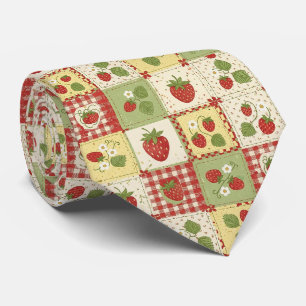 Corbata Patrón Vintage de Parche de Fresa Cottagecore