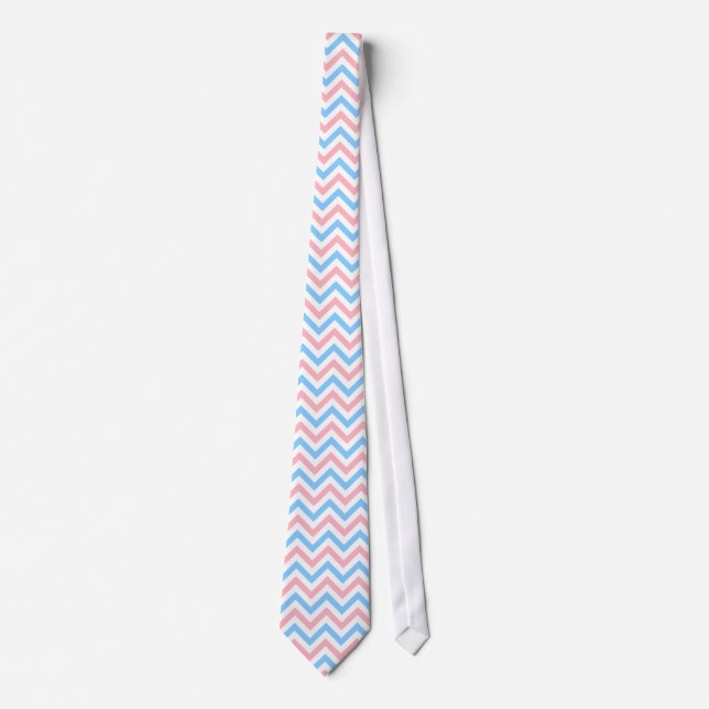 Corbata Patrón ZigZag de Chevron grande rosa, azul cielo,  (Anverso)