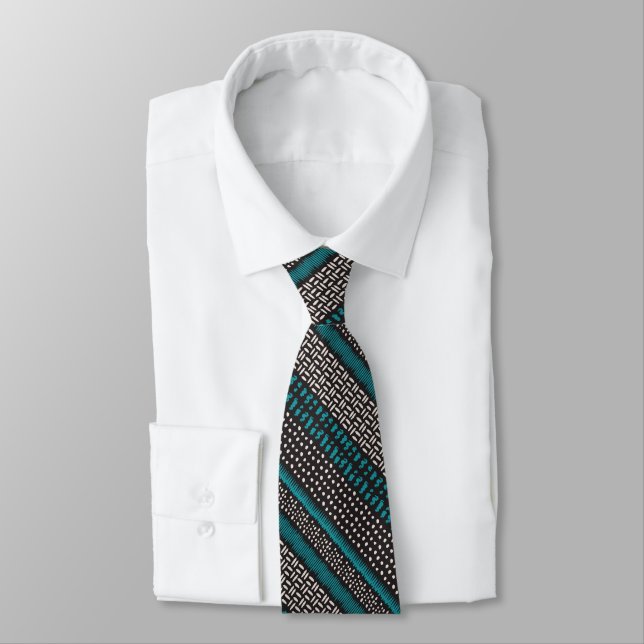 Corbata Patrón Zigzags de puntos Verde azulados blancos ne (Atado)