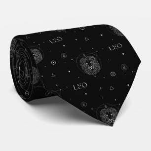 Corbata Patrón Zodiaco de Leo en Blanco y Negro