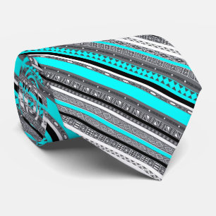 Corbata Patrones aztecas de color aqua gris lindo