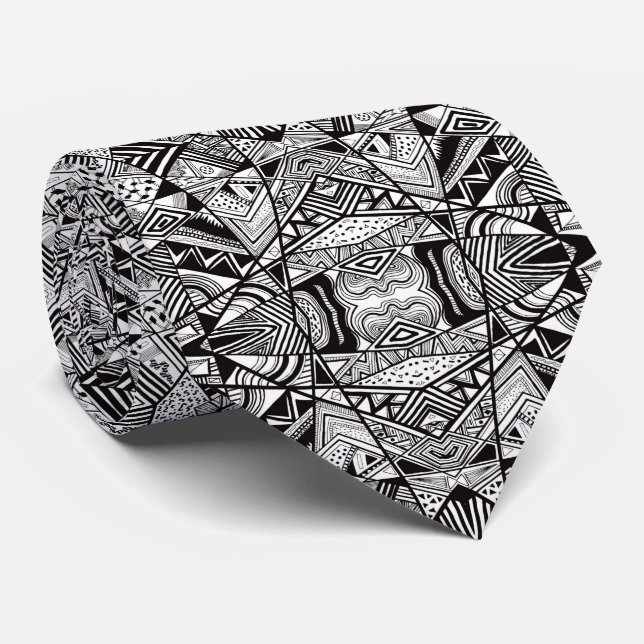 Corbata Patrones de dibujo abstracto blanco negro lindos (Enrollado)