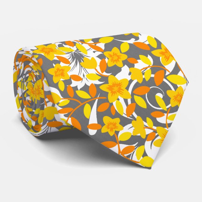 Corbata Patrones de flores blancas amarillas naranjas lind (Enrollado)