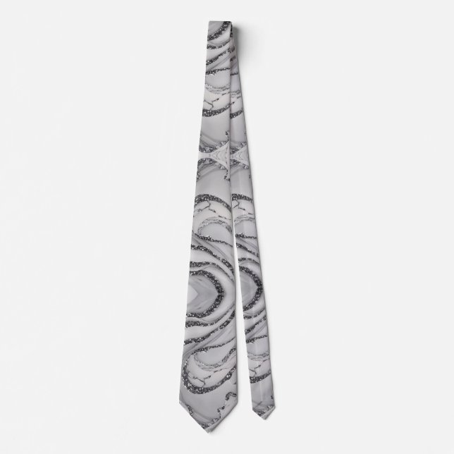 Corbata Patrones de mármol plateado gris blanco chic elega (Anverso)