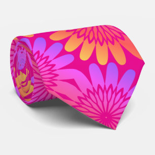 Corbata Patrones retro floral de Naranja rosado caliente
