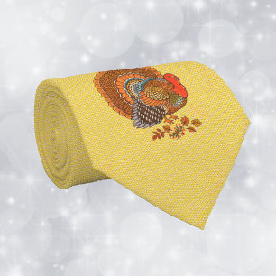 Corbata Pavo Macho Cola Abanicada Hojas Amarillo Dorado