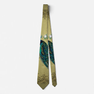 Corbata Pavo real con flores