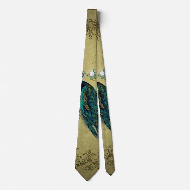 Corbata Pavo real con flores (Anverso)