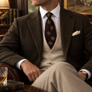 Corbata Pavo Salvaje Dorado Antiguo Marrón Oscuro Patrimon