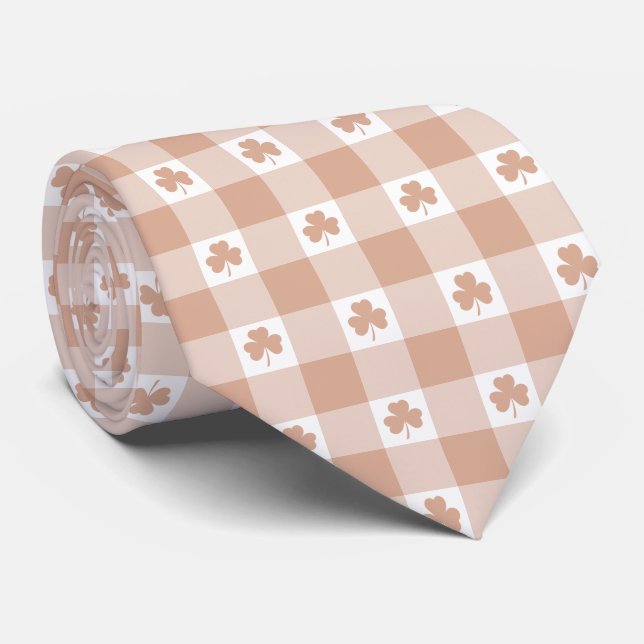 Corbata Peach Plaid Shamrock Clover Retro Neck Tie (Enrollado)