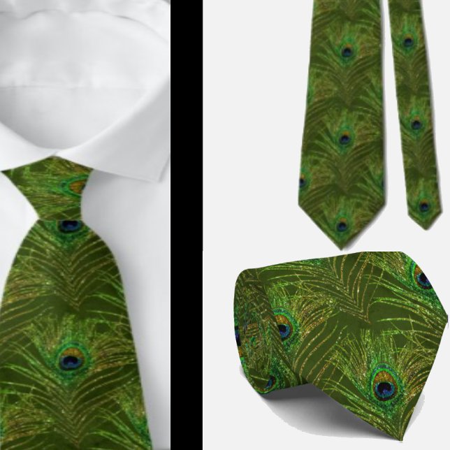 Corbata Peacock Feathers Green Gold Necktie (Subido por el creador)