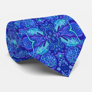 Corbata Peces Arabesque Subacuático Patrón Bohemio Púrpura