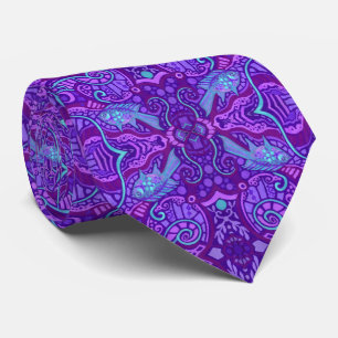 Corbata Peces Arabesque Subacuático Patrón Bohemio Púrpura