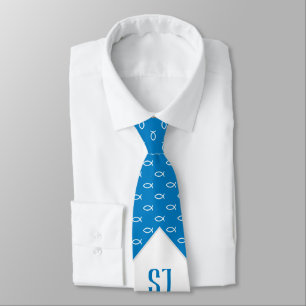 Corbata Peces blancos cristianos Iniciales Sky Blue