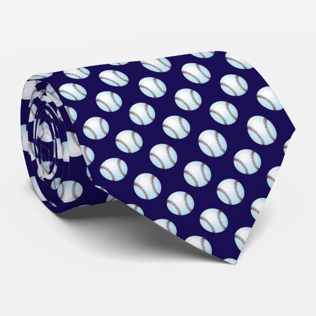 Corbata Pelotas de béisbol en azul marino (Enrollado)