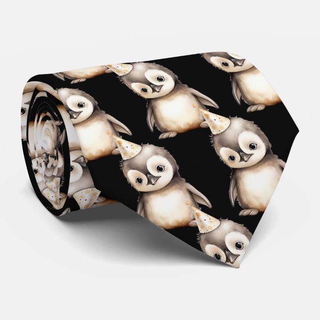 Corbata Penguin in Birthday Hat Neck Tie (Enrollado)
