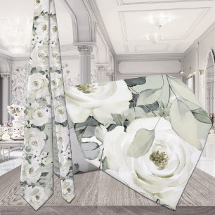 Corbata Peonía Blanca Eucalipto Plateado Bodas Verde Salvi