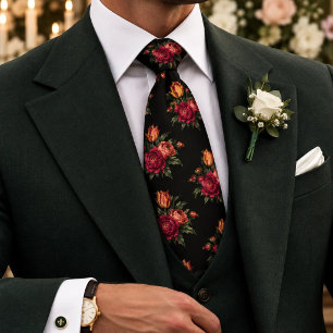 Corbata Peonía Botánica Floral de Borgoña Negro