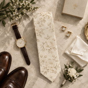 Corbata Peonía Floral Champán Marfil Patrimonio