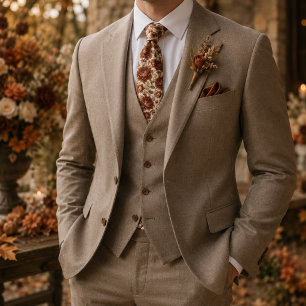 Corbata Peonía y Rosa Floral de Boda en Cobre Quemado