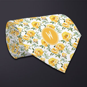 Corbata Peonías Amarillas Floral 