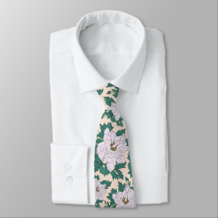 Corbata Peonías blancas y hojas verdes