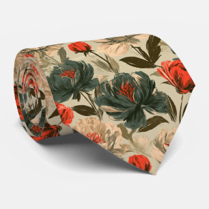 Corbata Peonías Estampa Padrinos Vegetación Boda