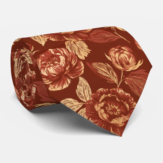 Corbata Peonías Flor Tío Campo Boda (Enrollado)