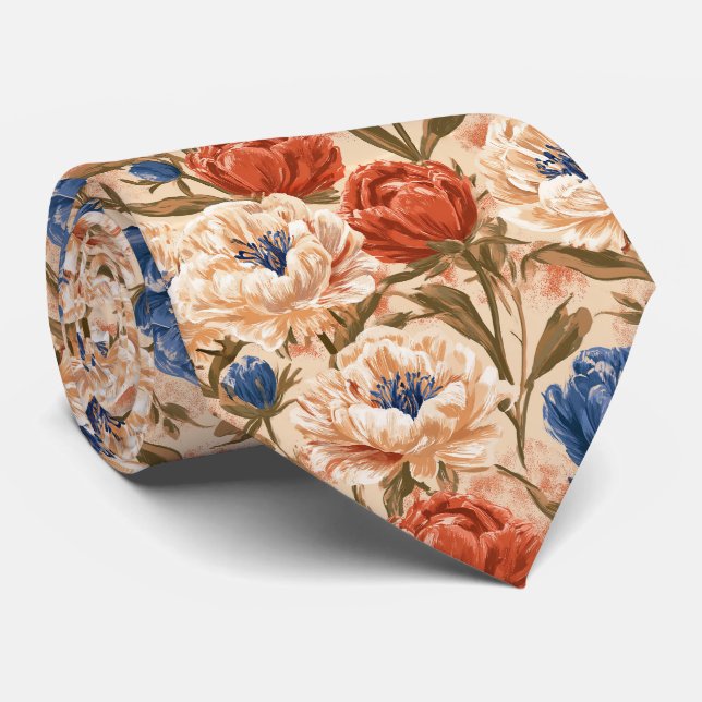 Corbata Peonías Imprimir Novio Boho Boda  (Enrollado)