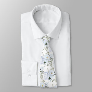 Corbata Peonías Rosas Hydrangeas azul polvoriento acuarela